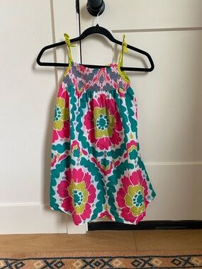 Mini Boden Floral Smocked Sundress - Pink, Teal & Lime
